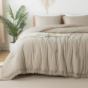 imageAndency Twin Comforter Set Burnt Orange 2 Pieces Terracotta Boho Tassel Kids Comforter Sets for Boys Girls Teens All Season Rust Soft Bed Set 66x90In Comforter ampamp 1 Pillowcase05  Oatmeal