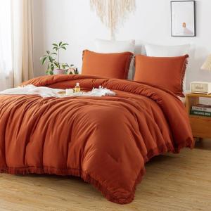 imageAndency Twin Comforter Set Burnt Orange 2 Pieces Terracotta Boho Tassel Kids Comforter Sets for Boys Girls Teens All Season Rust Soft Bed Set 66x90In Comforter ampamp 1 Pillowcase01  Burnt Orange