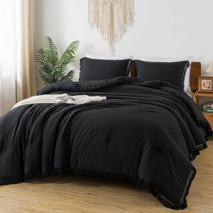 imageAndency Twin Comforter Set Burnt Orange 2 Pieces Terracotta Boho Tassel Kids Comforter Sets for Boys Girls Teens All Season Rust Soft Bed Set 66x90In Comforter ampamp 1 Pillowcase08  Black