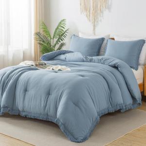 imageAndency Twin Comforter Set Burnt Orange 2 Pieces Terracotta Boho Tassel Kids Comforter Sets for Boys Girls Teens All Season Rust Soft Bed Set 66x90In Comforter ampamp 1 Pillowcase17  Grayish Blue