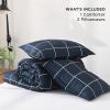 imageAndency Grey Queen Comforter Set 3 Pieces Grey White Buffalo Check Plaid Bedding Comforter ampamp Sets Light Gray Soft Lightweight Fluffy All Season Bed Set08  Grid  Navy