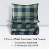 imageAndency Grey Queen Comforter Set 3 Pieces Grey White Buffalo Check Plaid Bedding Comforter ampamp Sets Light Gray Soft Lightweight Fluffy All Season Bed Set15  Buffalo Plaid  Green Navy