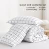 imageAndency Grey Queen Comforter Set 3 Pieces Grey White Buffalo Check Plaid Bedding Comforter ampamp Sets Light Gray Soft Lightweight Fluffy All Season Bed Set05  Grid  White