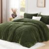 imageAndency White Fluffy Duvet Cover King Striped Plush Microfiber Fleece Comforter Cover UltraSoft Lightweight Bed Set 3 Piece Warm Faux Fur Bedding for All Season TwoWay ZipperOlive Green  No Comforter