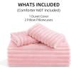 imageAndency White Fluffy Duvet Cover King Striped Plush Microfiber Fleece Comforter Cover UltraSoft Lightweight Bed Set 3 Piece Warm Faux Fur Bedding for All Season TwoWay ZipperPink  No Comforter