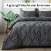 imageAndency White Queen Comforter Set90x90Inch 3 Pieces Cute Pinch Pleat Bedding Comforters ampamp Sets for Queen Bed Soft Lightweight Fluffy Down Alternative All Season Bed SetDark Gray