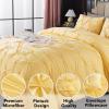 imageAndency White Queen Comforter Set90x90Inch 3 Pieces Cute Pinch Pleat Bedding Comforters ampamp Sets for Queen Bed Soft Lightweight Fluffy Down Alternative All Season Bed SetYellow