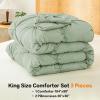 imageAndency White Queen Comforter Set90x90Inch 3 Pieces Cute Pinch Pleat Bedding Comforters ampamp Sets for Queen Bed Soft Lightweight Fluffy Down Alternative All Season Bed SetSage Green