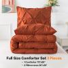 imageAndency White Queen Comforter Set90x90Inch 3 Pieces Cute Pinch Pleat Bedding Comforters ampamp Sets for Queen Bed Soft Lightweight Fluffy Down Alternative All Season Bed SetTerracotta
