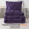 imageAndency White Queen Comforter Set90x90Inch 3 Pieces Cute Pinch Pleat Bedding Comforters ampamp Sets for Queen Bed Soft Lightweight Fluffy Down Alternative All Season Bed SetPurple