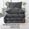 imageAndency White Queen Comforter Set90x90Inch 3 Pieces Cute Pinch Pleat Bedding Comforters ampamp Sets for Queen Bed Soft Lightweight Fluffy Down Alternative All Season Bed SetDark Gray