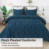imageAndency White Queen Comforter Set90x90Inch 3 Pieces Cute Pinch Pleat Bedding Comforters ampamp Sets for Queen Bed Soft Lightweight Fluffy Down Alternative All Season Bed SetNavy Blue