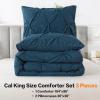 imageAndency White Queen Comforter Set90x90Inch 3 Pieces Cute Pinch Pleat Bedding Comforters ampamp Sets for Queen Bed Soft Lightweight Fluffy Down Alternative All Season Bed SetNavy Blue