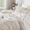 imageAndency White Queen Comforter Set90x90Inch 3 Pieces Cute Pinch Pleat Bedding Comforters ampamp Sets for Queen Bed Soft Lightweight Fluffy Down Alternative All Season Bed SetBeige