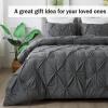 imageAndency White Queen Comforter Set90x90Inch 3 Pieces Cute Pinch Pleat Bedding Comforters ampamp Sets for Queen Bed Soft Lightweight Fluffy Down Alternative All Season Bed SetDark Gray
