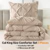 imageAndency White Queen Comforter Set90x90Inch 3 Pieces Cute Pinch Pleat Bedding Comforters ampamp Sets for Queen Bed Soft Lightweight Fluffy Down Alternative All Season Bed SetWheat