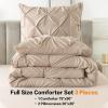 imageAndency White Queen Comforter Set90x90Inch 3 Pieces Cute Pinch Pleat Bedding Comforters ampamp Sets for Queen Bed Soft Lightweight Fluffy Down Alternative All Season Bed SetWheat