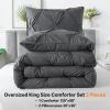 imageAndency White Queen Comforter Set90x90Inch 3 Pieces Cute Pinch Pleat Bedding Comforters ampamp Sets for Queen Bed Soft Lightweight Fluffy Down Alternative All Season Bed SetDark Gray