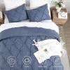 imageAndency White Queen Comforter Set90x90Inch 3 Pieces Cute Pinch Pleat Bedding Comforters ampamp Sets for Queen Bed Soft Lightweight Fluffy Down Alternative All Season Bed SetDark Blue Grey