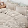 imageAndency White Ruffle Duvet Cover Queen90x90Inch 3 Pieces Soft Washed Microfiber Vintage Shabby Chic Farmhouse Ruffled Duvet Cover Set with Zipper Closure ampamp Corner TiesBeige
