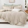 imageAndency White Ruffle Duvet Cover Queen90x90Inch 3 Pieces Soft Washed Microfiber Vintage Shabby Chic Farmhouse Ruffled Duvet Cover Set with Zipper Closure ampamp Corner TiesBeige