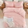 imageAndency White Ruffle Duvet Cover Queen90x90Inch 3 Pieces Soft Washed Microfiber Vintage Shabby Chic Farmhouse Ruffled Duvet Cover Set with Zipper Closure ampamp Corner TiesBlush