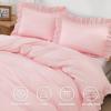 imageAndency White Ruffle Duvet Cover Queen90x90Inch 3 Pieces Soft Washed Microfiber Vintage Shabby Chic Farmhouse Ruffled Duvet Cover Set with Zipper Closure ampamp Corner TiesPink
