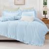 imageAndency White Ruffle Duvet Cover Queen90x90Inch 3 Pieces Soft Washed Microfiber Vintage Shabby Chic Farmhouse Ruffled Duvet Cover Set with Zipper Closure ampamp Corner TiesLight Blue
