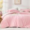 imageAndency White Fluffy Duvet Cover King Striped Plush Microfiber Fleece Comforter Cover UltraSoft Lightweight Bed Set 3 Piece Warm Faux Fur Bedding for All Season TwoWay ZipperPink  No Comforter
