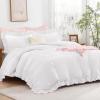 imageAndency White Ruffle Duvet Cover Queen90x90Inch 3 Pieces Soft Washed Microfiber Vintage Shabby Chic Farmhouse Ruffled Duvet Cover Set with Zipper Closure ampamp Corner TiesWhite