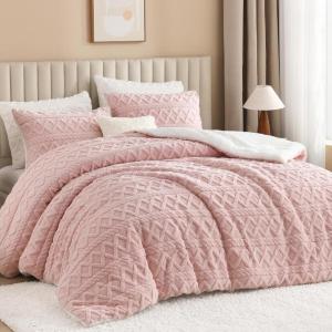 imageAndency Fluffy Sherpa King Comforter Set Super Soft Beige Fleece Warm Bedding for Winter Luxury Jacquard Boho Thick Fuzzy Plush Bed Set 3 Pieces1 Shaggy Comforter 2 PillowcasesBlush
