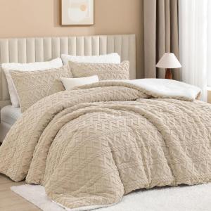imageAndency Fluffy Sherpa King Comforter Set Super Soft Beige Fleece Warm Bedding for Winter Luxury Jacquard Boho Thick Fuzzy Plush Bed Set 3 Pieces1 Shaggy Comforter 2 PillowcasesBeige