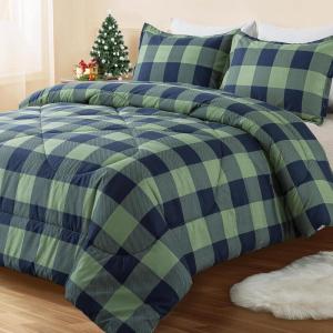 imageAndency Grey Queen Comforter Set 3 Pieces Grey White Buffalo Check Plaid Bedding Comforter ampamp Sets Light Gray Soft Lightweight Fluffy All Season Bed Set15  Buffalo Plaid  Green Navy