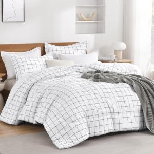 imageAndency Grey Queen Comforter Set 3 Pieces Grey White Buffalo Check Plaid Bedding Comforter ampamp Sets Light Gray Soft Lightweight Fluffy All Season Bed Set05  Grid  White