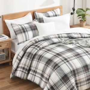 imageAndency Grey Queen Comforter Set 3 Pieces Grey White Buffalo Check Plaid Bedding Comforter ampamp Sets Light Gray Soft Lightweight Fluffy All Season Bed Set10  Plaid  Brown Gray