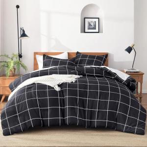 imageAndency Grey Queen Comforter Set 3 Pieces Grey White Buffalo Check Plaid Bedding Comforter ampamp Sets Light Gray Soft Lightweight Fluffy All Season Bed Set07  Grid  Black