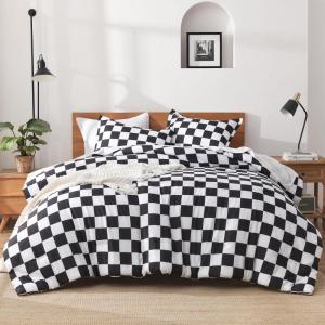 imageAndency Grey Queen Comforter Set 3 Pieces Grey White Buffalo Check Plaid Bedding Comforter ampamp Sets Light Gray Soft Lightweight Fluffy All Season Bed Set02  Checkered  Black White