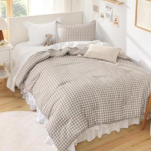 imageAndency Grey Queen Comforter Set 3 Pieces Grey White Buffalo Check Plaid Bedding Comforter ampamp Sets Light Gray Soft Lightweight Fluffy All Season Bed Set12  Gingham  Tan