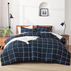 imageAndency Grey Queen Comforter Set 3 Pieces Grey White Buffalo Check Plaid Bedding Comforter ampamp Sets Light Gray Soft Lightweight Fluffy All Season Bed Set08  Grid  Navy