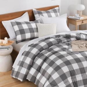 imageAndency Grey Queen Comforter Set 3 Pieces Grey White Buffalo Check Plaid Bedding Comforter ampamp Sets Light Gray Soft Lightweight Fluffy All Season Bed SetLight Gray