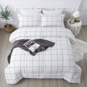 imageAndency Grey Queen Comforter Set 3 Pieces Grey White Buffalo Check Plaid Bedding Comforter ampamp Sets Light Gray Soft Lightweight Fluffy All Season Bed Set06  Grid  White