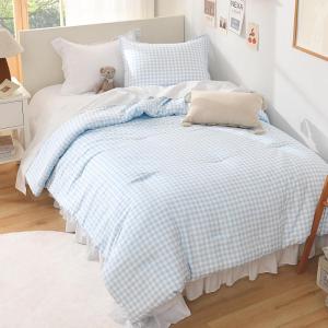 imageAndency Grey Queen Comforter Set 3 Pieces Grey White Buffalo Check Plaid Bedding Comforter ampamp Sets Light Gray Soft Lightweight Fluffy All Season Bed Set13  Gingham  Blue