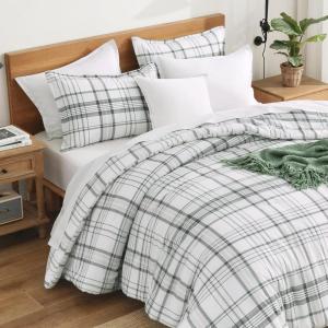 imageAndency Grey Queen Comforter Set 3 Pieces Grey White Buffalo Check Plaid Bedding Comforter ampamp Sets Light Gray Soft Lightweight Fluffy All Season Bed Set09  Plaid  Green White
