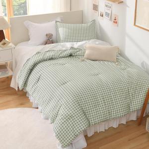 imageAndency Grey Queen Comforter Set 3 Pieces Grey White Buffalo Check Plaid Bedding Comforter ampamp Sets Light Gray Soft Lightweight Fluffy All Season Bed Set13  Gingham  Sage
