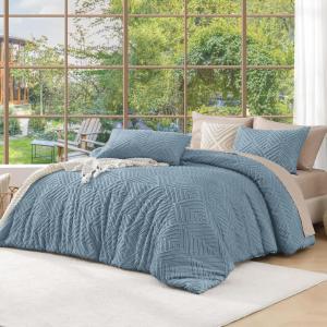 imageAndency King Size Comforter Set Beige 3 Pieces Boho King Bedding Comforter Set Cream All Season Soft Lightweight Tufted Textured Down Alternative Comforter Fluffy Bed Set11  Grayish Blue
