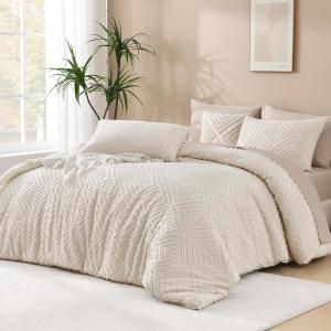 imageAndency King Size Comforter Set Beige 3 Pieces Boho King Bedding Comforter Set Cream All Season Soft Lightweight Tufted Textured Down Alternative Comforter Fluffy Bed Set01  Beige