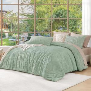 imageAndency King Size Comforter Set Beige 3 Pieces Boho King Bedding Comforter Set Cream All Season Soft Lightweight Tufted Textured Down Alternative Comforter Fluffy Bed Set05  Sage Green