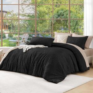 imageAndency King Size Comforter Set Beige 3 Pieces Boho King Bedding Comforter Set Cream All Season Soft Lightweight Tufted Textured Down Alternative Comforter Fluffy Bed Set10  Black
