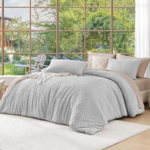imageAndency King Size Comforter Set Beige 3 Pieces Boho King Bedding Comforter Set Cream All Season Soft Lightweight Tufted Textured Down Alternative Comforter Fluffy Bed Set03  Light Grey