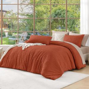 imageAndency King Size Comforter Set Beige 3 Pieces Boho King Bedding Comforter Set Cream All Season Soft Lightweight Tufted Textured Down Alternative Comforter Fluffy Bed Set04  Terracotta